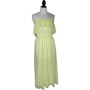Etam Weekend Neon Yellow Lined Chiffon Frilly Maxi Dress Euro Size 40 U.S. 8